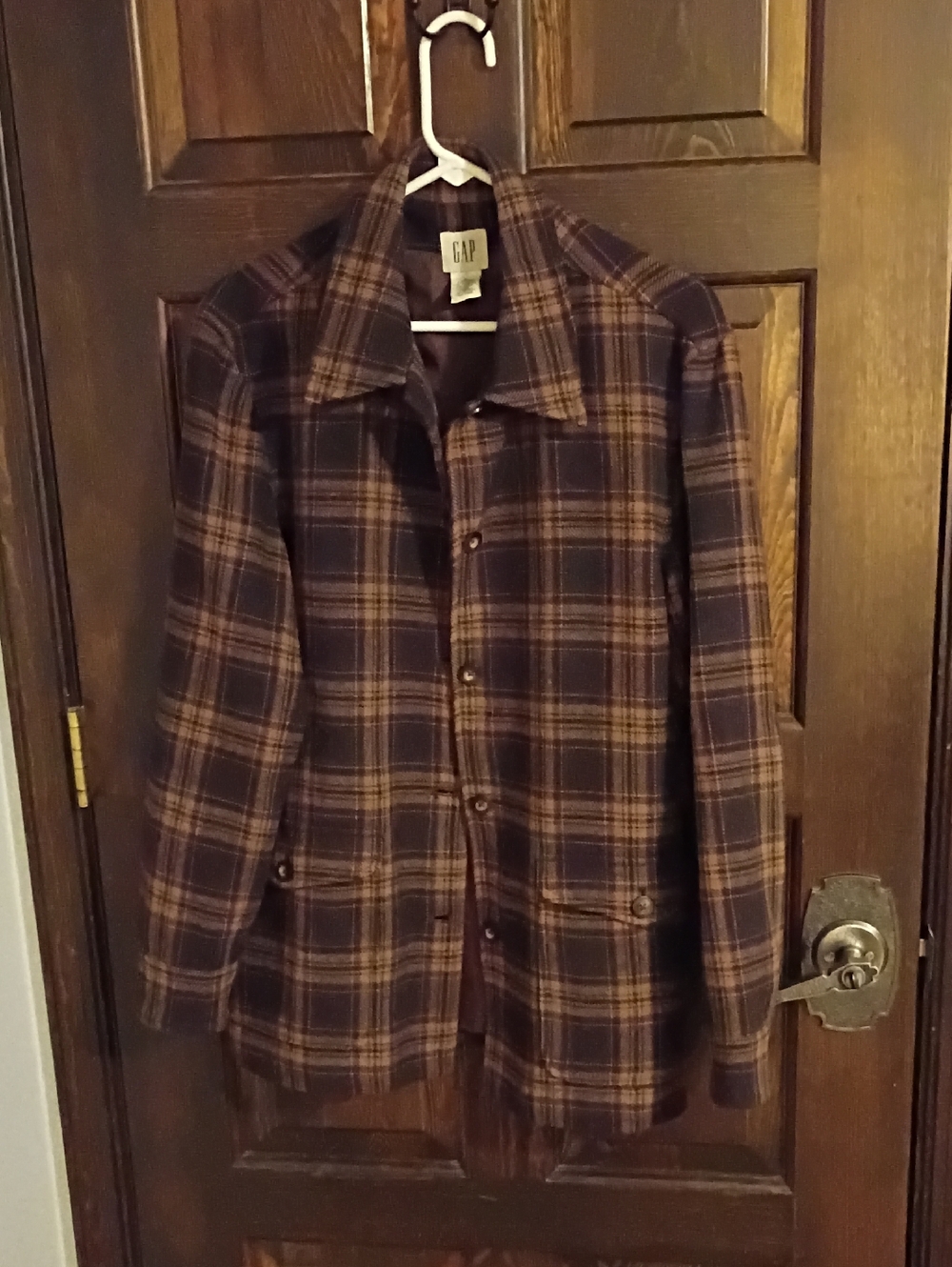 GAP Brown and Navy Plaid Button-Front Shirt Jacket